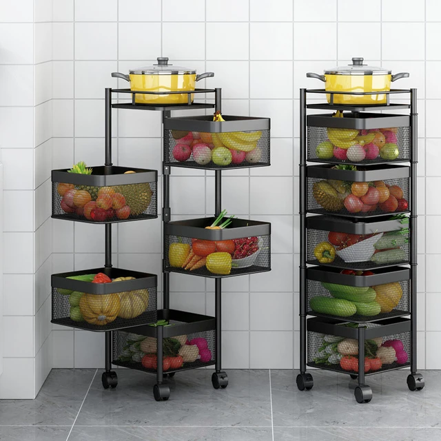 Werseon 6-Tier Fruit Vegetable Rack, Stackable Rolling Cart with Solid  Wood, Kitchen Storage Rack