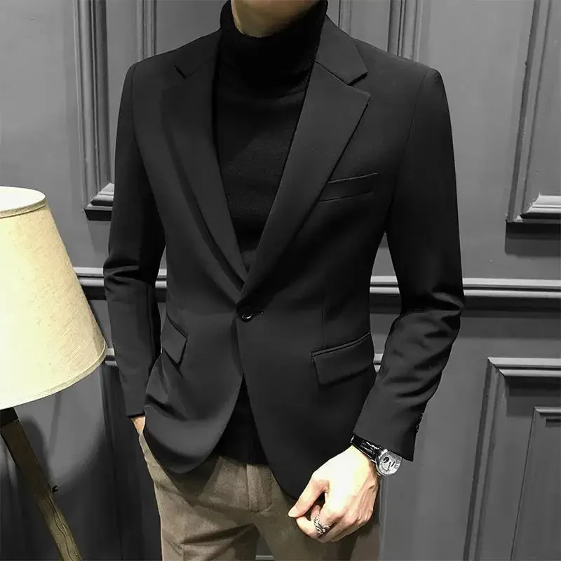 thumbnail image 1 of Chaqueta de un solo pecho para hombre, trajes y blazers finos de color gris para hombre, abrigos ajustados de lino, ropa clásica, ropa de estilo coreano, novedad, 1 of 5