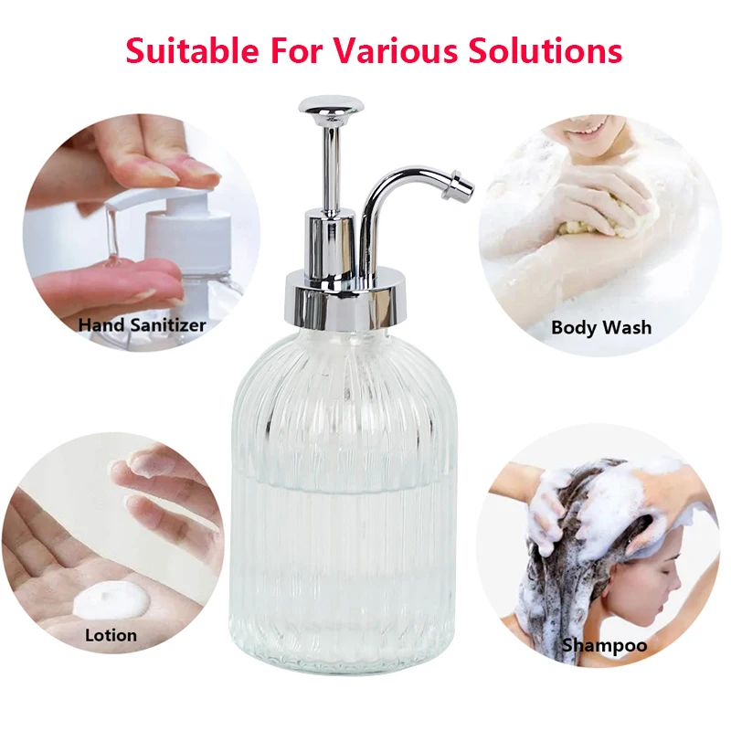 Glass Soap Pump Dispenser Bathroom Shampoo and Gel Dispenser Transparent Replacement Bottle Lotion Container Press Pump Bottle soap dispenser,refillable bottle,soap dispenser bottle,refillable plastic bottles,foam pump bottle