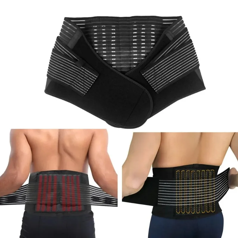 Durable Black Waist Support Brace Belt Lumbar Lower Waist Double Adjustable Back Belt for Pain Relief Body Health Care Braces