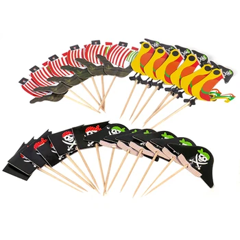 해적 케이크 토퍼, 해상 항해 해골 모자, 컵케이크, 어린이 생일, 할로윈 파티, 해적 테마 케이크 장식, 24 개, 48 개