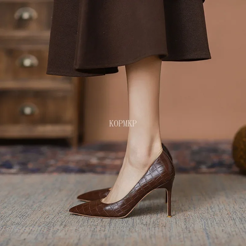 

2024 Spring and Summer Sexy New Brown Comfortable All-match High Heels Women's Stiletto Single Shoes Women Zapatos De Mujer