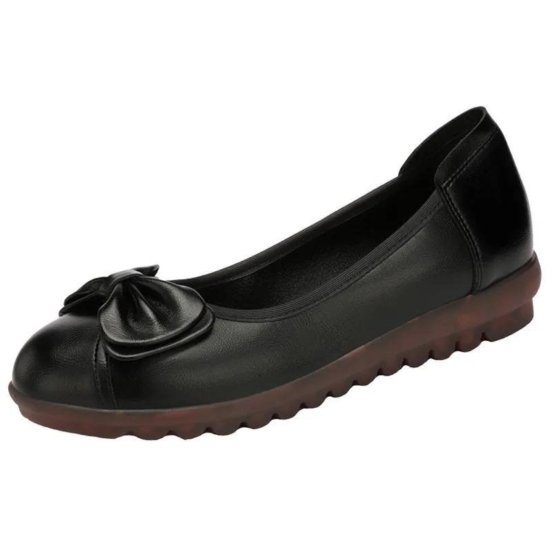 Tendon Bottom Mother Shoes Soft Leather Soft Bottom Comfortable Middle-Aged And Elderly Women'S Leather Shoes Flat Peas Single 5