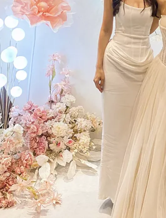 Suninheart White Women's Maxi Dress Elegat Lace Up Dress Slim Formal Wedding Guest Party Dress photo review