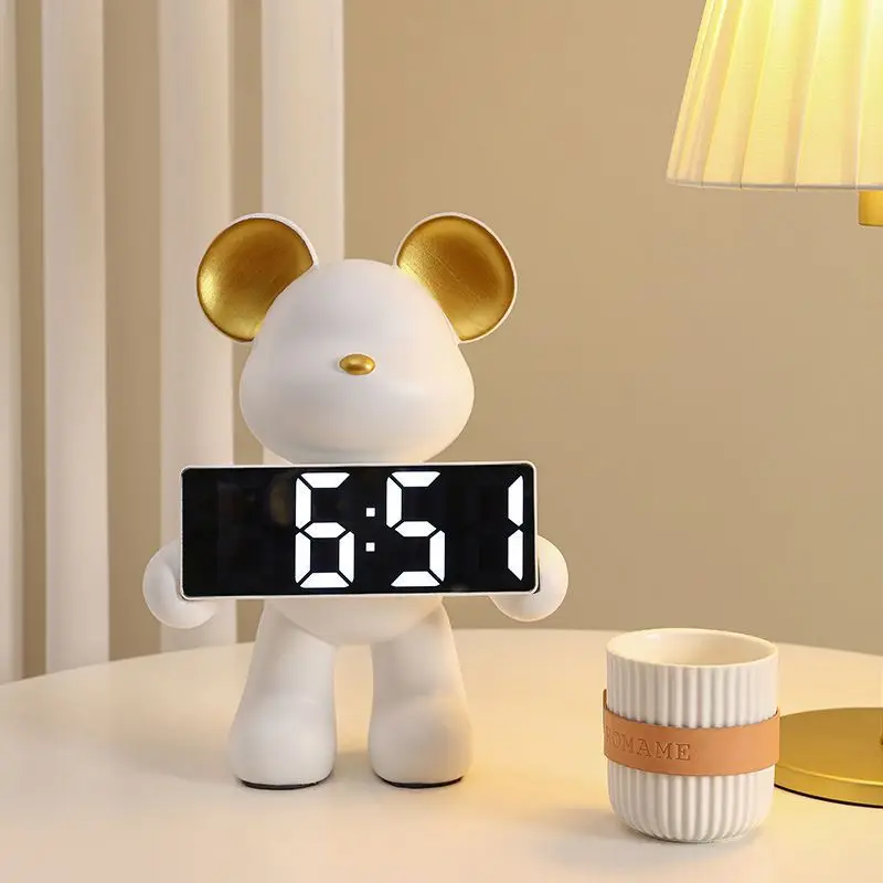 

Декоративные часы современный дизайн с фиолетовым медведем, украшения для гостиной, крыльца, обувного шкафа, электронные цифровые часы, настольные часы