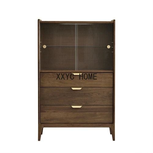 

Black Walnut Wooden Side Cabinet Solid Wood Tea Storage Cabinet Sofa Wine Storage Chest
