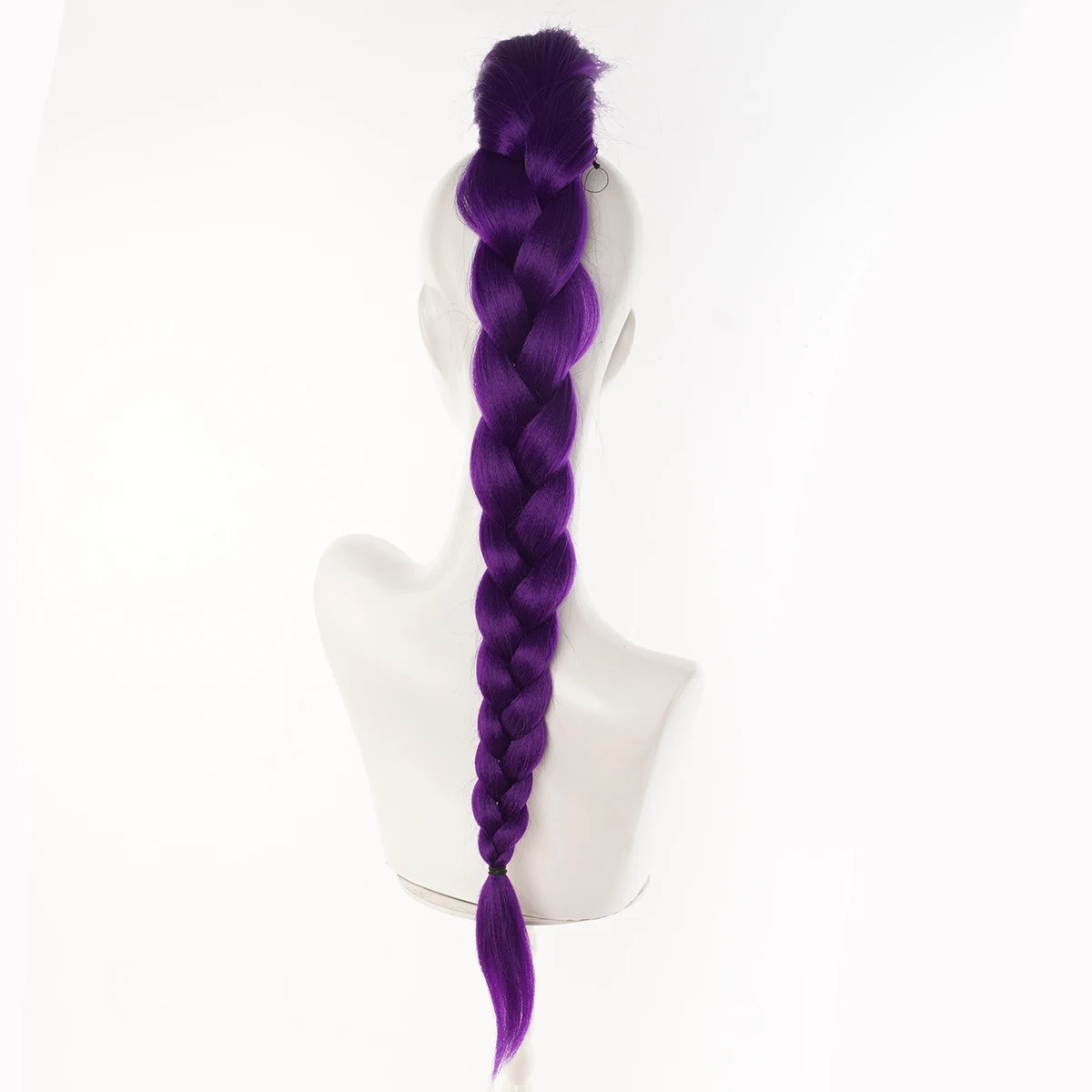 Braided synthetic purple ponytail wig fake ponytail hair extension wig sandwiched at the end of a woman's hair