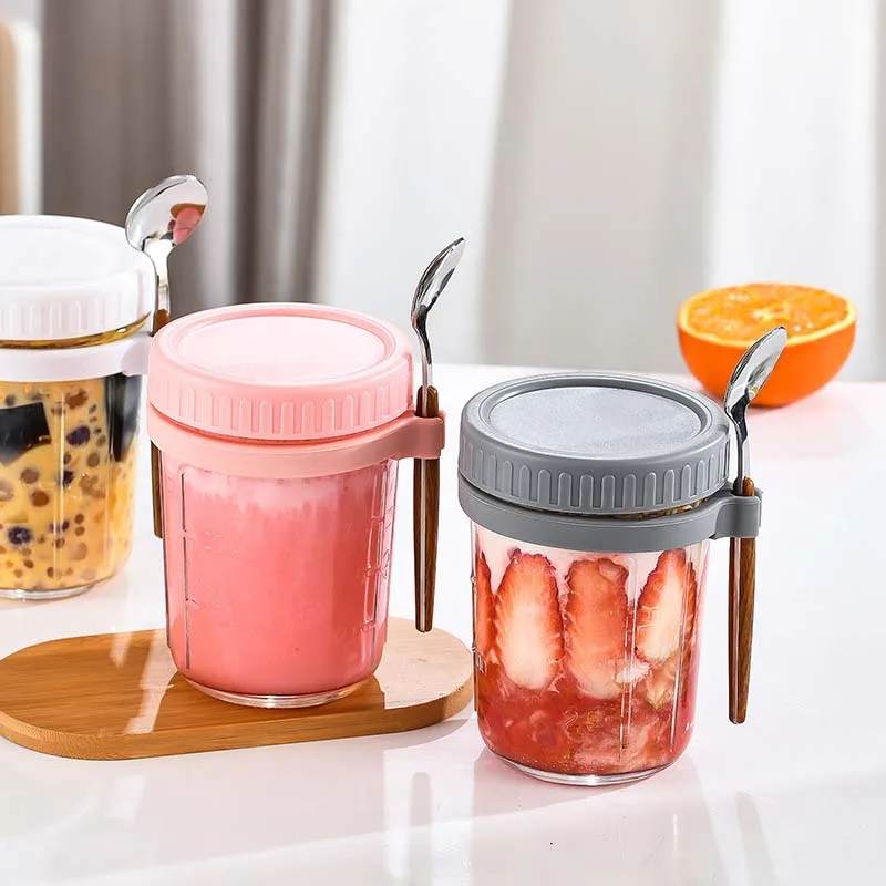Confezione Da 2 Barattoli In Vetro Per Overnight Oats – Vasetti Con Coperchio E Cucchiaio, Scale Di Misurazione, 300ml, Ideali Per Colazioni E Spuntini