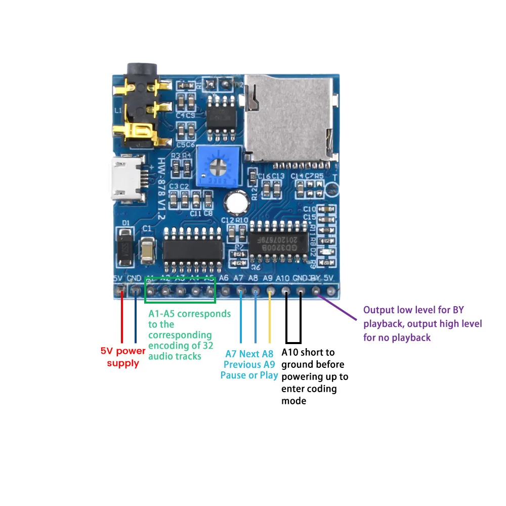 MP3 Voice Playback Module Music Player DC 5V 1A MP3 Reminder Volume Adjustable 31 Songs Triggered by Microcontroller 0-3W