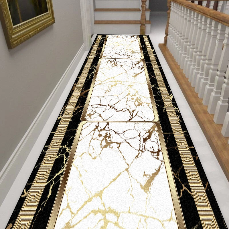 European Style Luxury White Long Corridor Carpet Marble Decoration Runners Non-slip Rugs Hall Stairs Passageway Easy Clean Mat 4