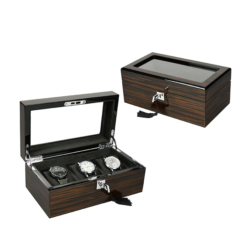 

Watch Box 3 Slots Organizer for Men Watch Storage Display Box Velvety Softness Pillow Acrylic Glass Wooden Case Locked Boxes New