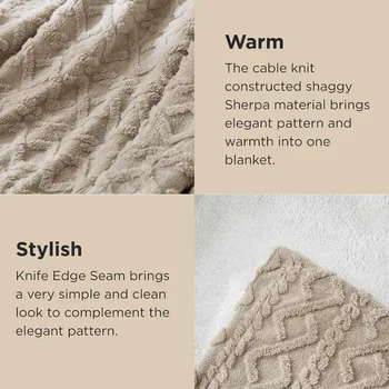 Cozy Cable Knit Fleece Throw Blanket in Beige for Living Room or Bedroom 50x60 Inches Soft Warmth for Relaxation and Home Decor 5