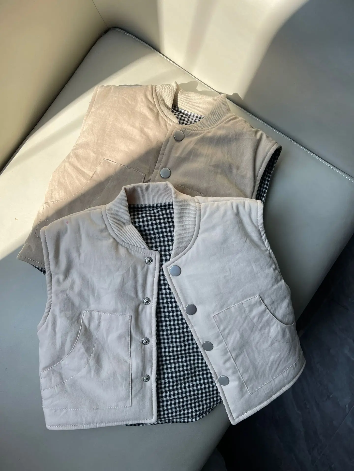 2025 Winter New Baby Sleeveless Warm Vest Infant Double Sided Plaid Jacket Children Casual Vest Coat Toddler Clothes