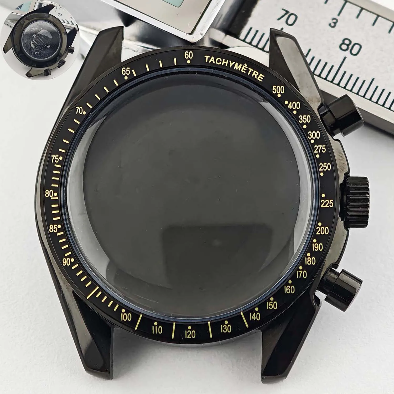 Men's 39.7mm Stainless Steel Watch Case with Moon Back Cover