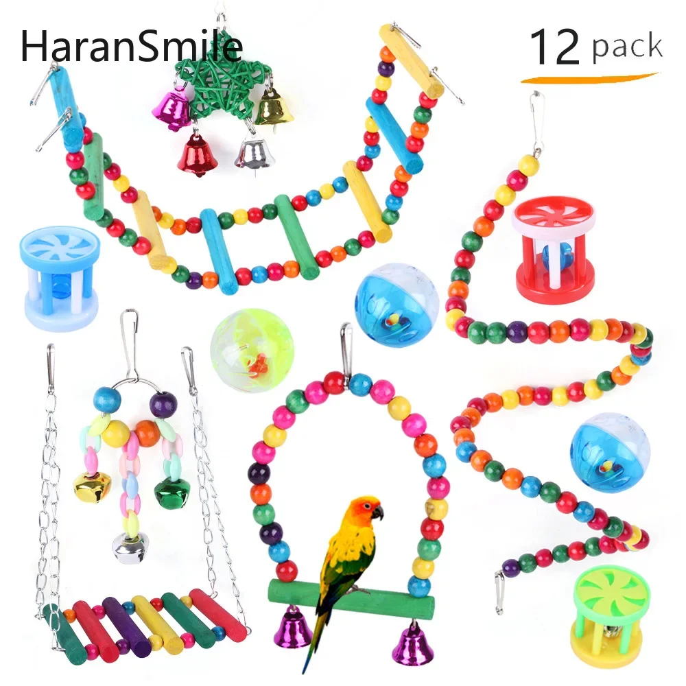 

Pet Bird Toy Set Rainbow Bridge Ladder Swing Parrot Bell Pendant