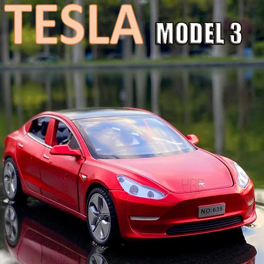 

Модель автомобиля Tesla 3 из сплава, модель литая электрическая, Новая энергия, металлическая игрушка со звуком, детские подарки, 1/32