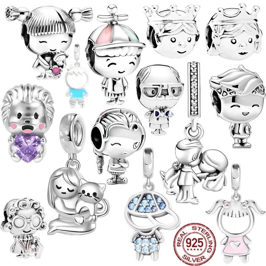 

Hot 925 Sterling Silver Charm Beads Little Girl Boy Girl-teenager Married CoupleFit Original Pandora Bracelet Jewelry