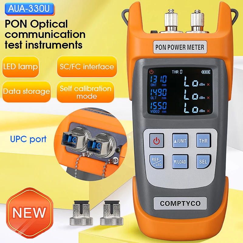 

COMPTYCO AUA-330U/A Handheld Fiber Optical PON Power Meter FTTX/ONT/OLT APC UPC Port 1310nm 1490nm 1550nm with LED Light
