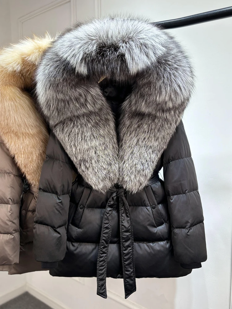 Lagabogy 2025 Top Quality Winter White Goose Down Jacket Women Coat Natural Silver Fox Fur Hooded Thick Female Waterproof Parkas