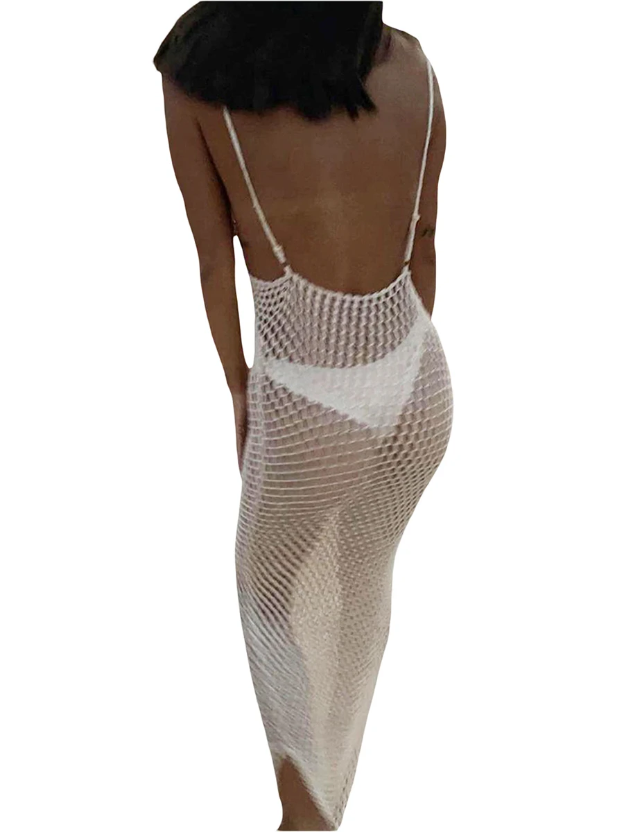 Women Knitted Beach Cover Ups Crochet Cutout Backless Beach Dress For Women Bikini Swimsuit Bathing Suit Summer Beachwear 2