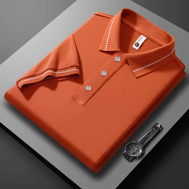 Summer Men's Clothing Retro Knit Lapel Striped Polo Shirt Solid Color Short Sleeve Fashion Light Luxury Popular Knitwear M-3XL - Image 5