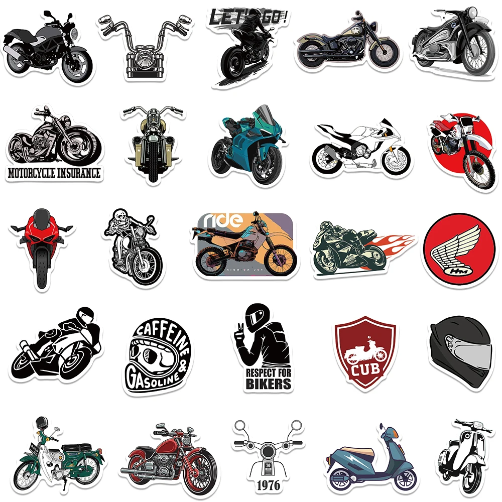 50 Stück Retro Motorrad Aufkleber für Fahrrad Auto Skateboard Helm Laptop Koffer Aufkleber Aufkleber – Detail 7
