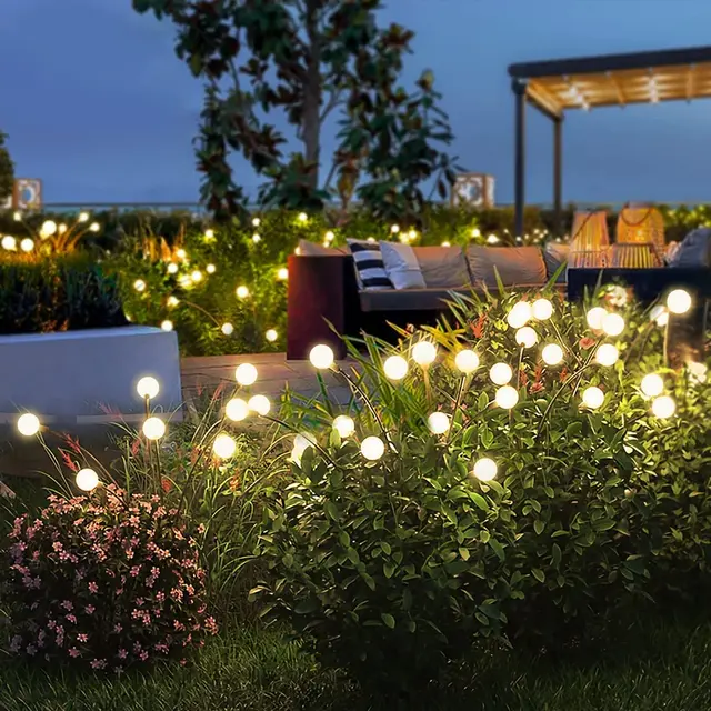 8 LED Solar Garden Lights Powered Firefly Lights Outdoor Waterproof Vibrant Garden Lights for Patio Pathway Decoration,Warm 4