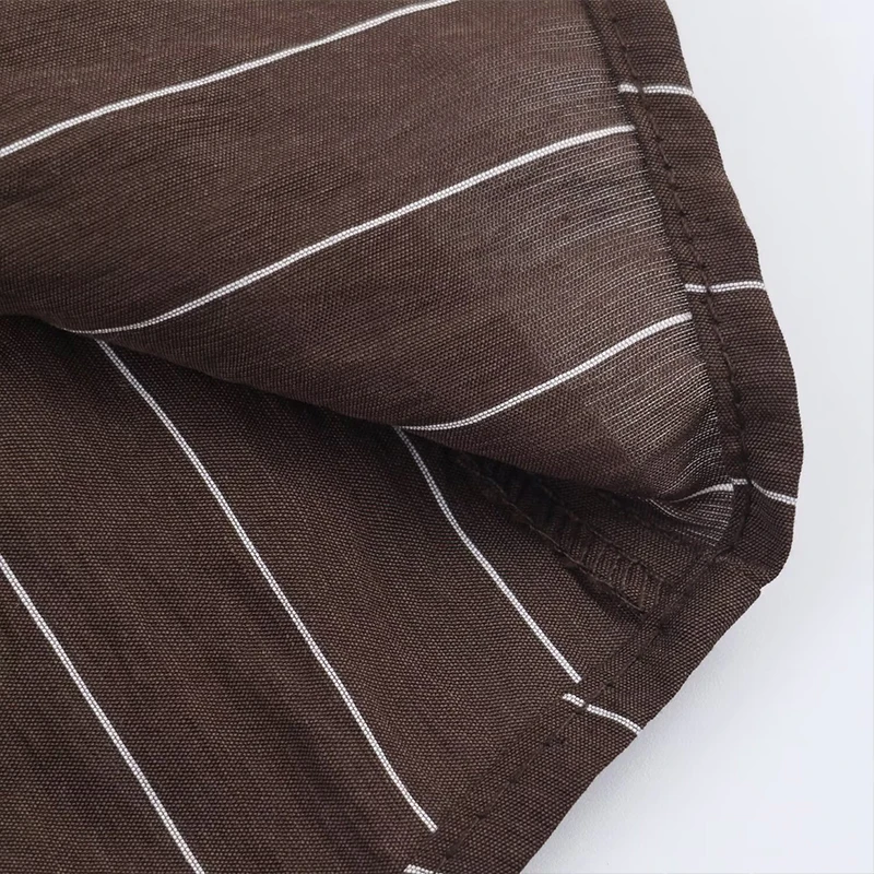 Women's Stripe Shirt Spring Autumn New Long-Sleeve Brown Shirt With Waist Buckle Decoration Loose Fit Casual Blouse Top ﻿