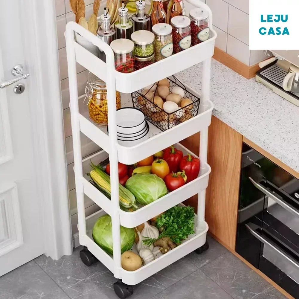 Muti-Tier Rolling Utility Cart Buckets Hooks Book Storage Rack Brakes Easy Assembly Kitchen Office Bathroom storage rack