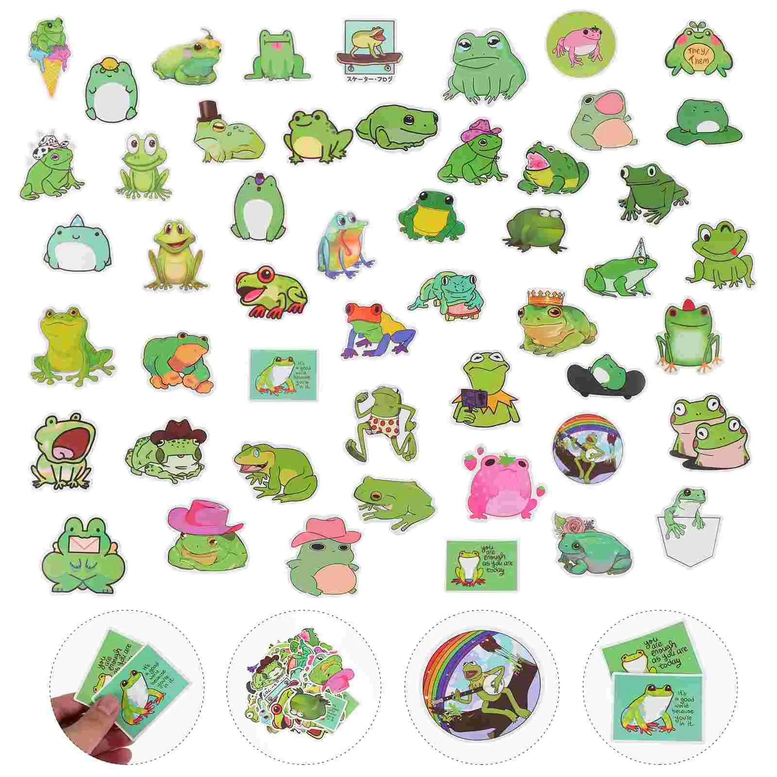 

50 Pcs/Set Frog Decorative Sticker Cartoon Refrigerator Stickers Window Decals Self-adhesive Water-proof Animal Body Laptop