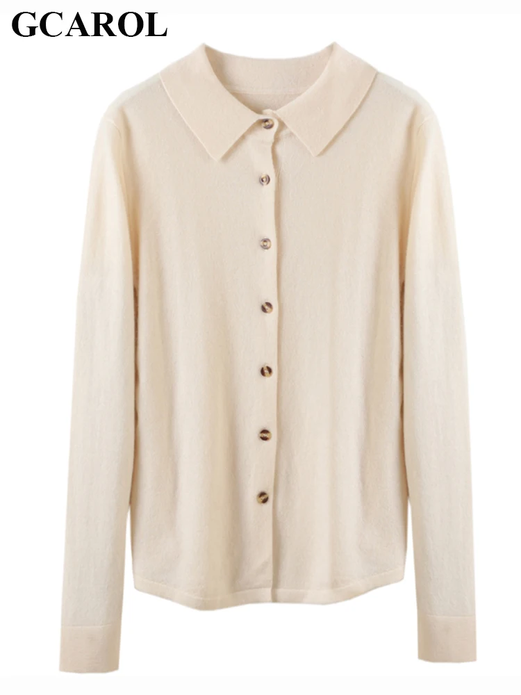

GCAROL Winter Women Single Breasted Cardigan Turn Down Collar Soft Knitted Sweater Minimalist Basic Knit Jumper Daily Wear