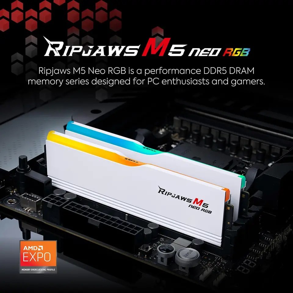 メモリー G.SKILL Ripjaws M5 neo RGB 16GB DDR5 G.SKILL Ripjaws M5 Neo RGB Series (AMD Expo) DDR5 RAM 32GB (2x16GB