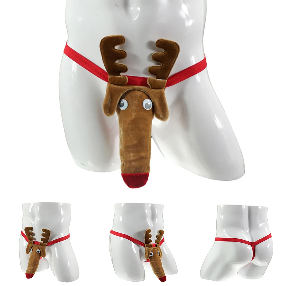 

Mens Sexy Reindeer Funny Bulge Pouch Thongs Cute Low Rise Underwear Boy Sissy G-String T-Back Briefs Male Erotic Lingeries
