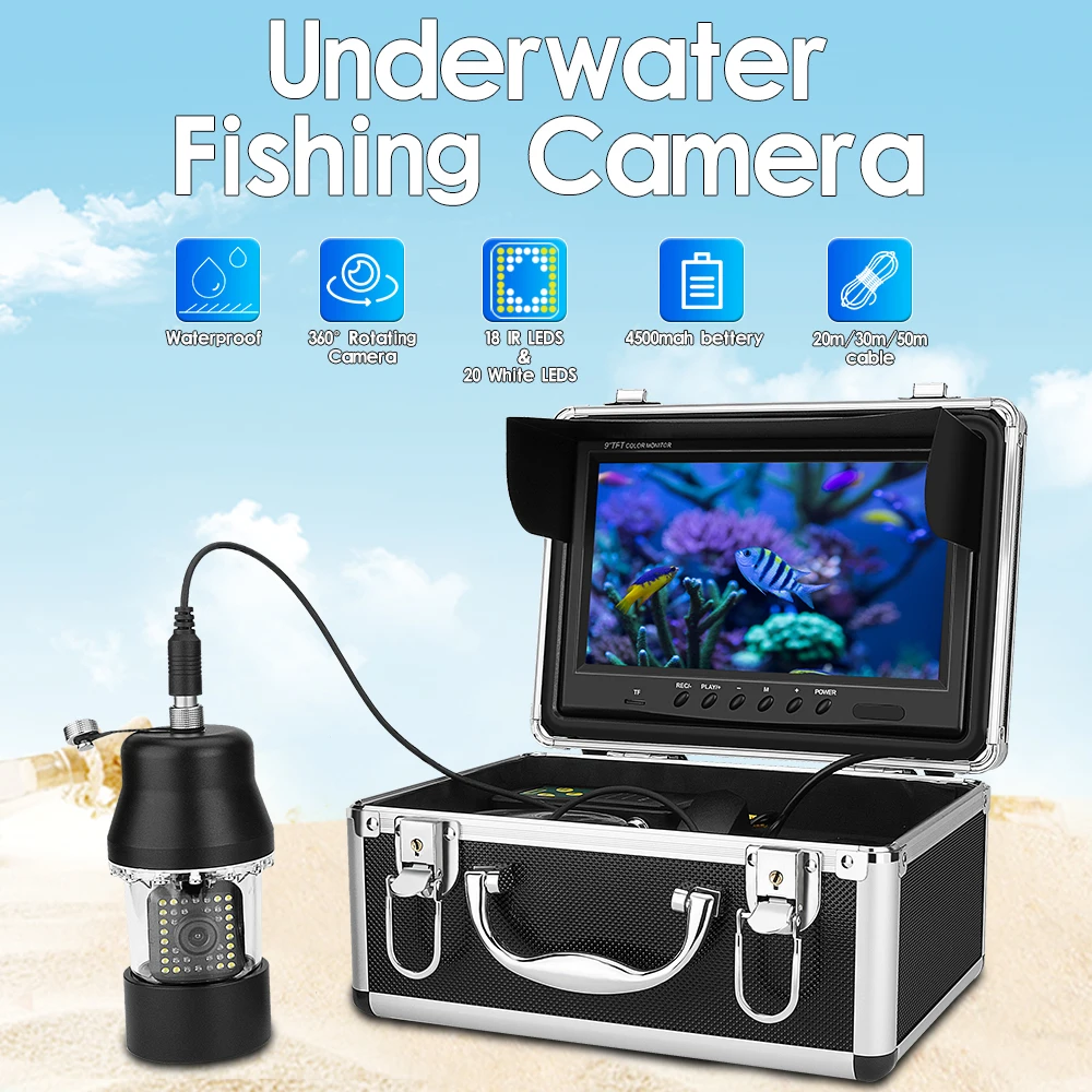 FishFinder360DegreeRotatingUnderwaterFishingCamera9TFTDVR
