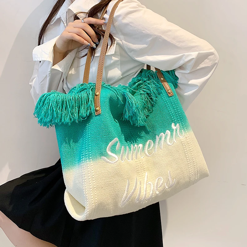 VeryMe Canvas Tassel Shoulder Bags Women's Tote Large Capacity Beach Handbags Fashion Designer Female Travel Pack תיק קנבס לנשים