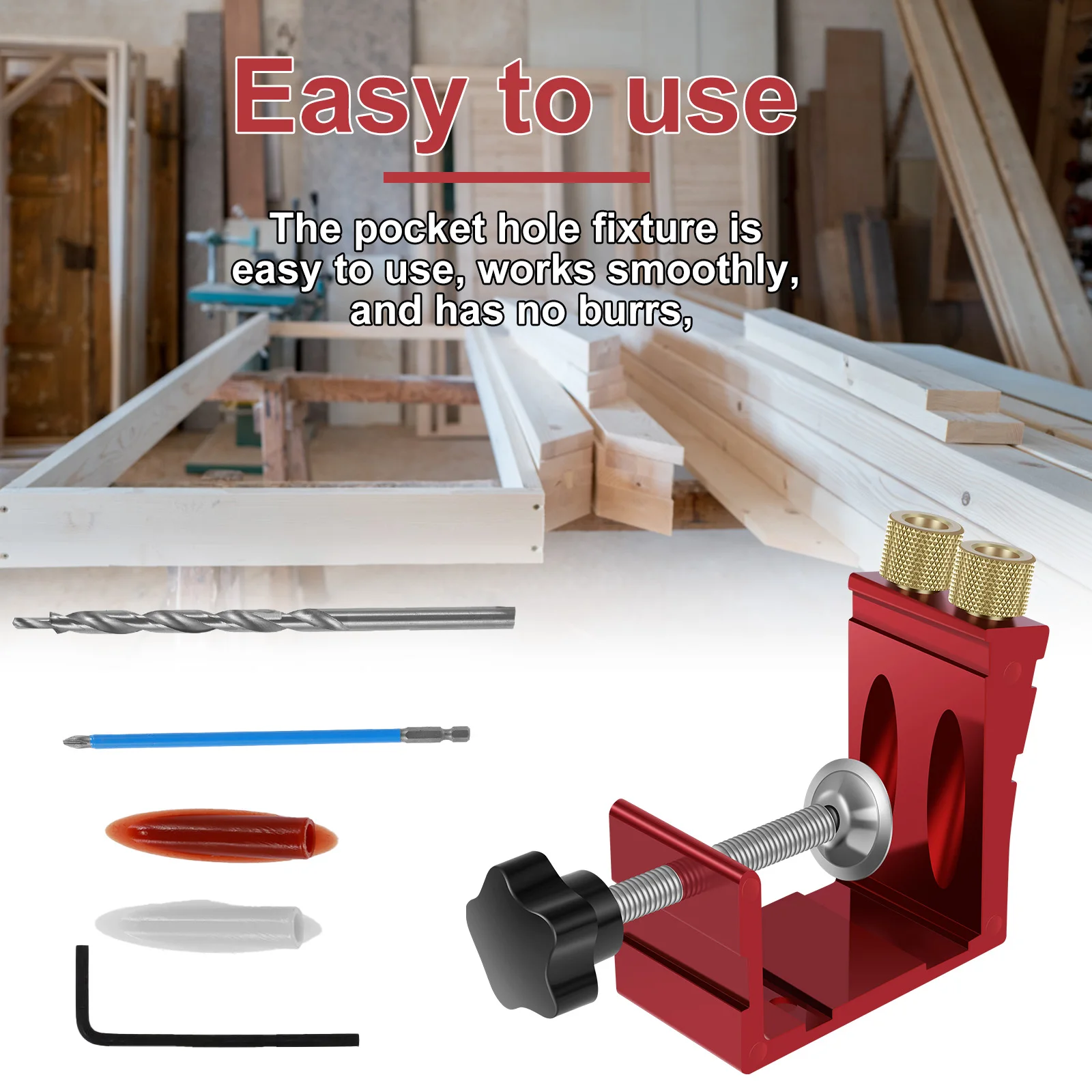 47Pcs Oblique Hole Locator Woodworking Positioner Sturdy Pocket Hole Jig Kit 15 Degree Angle Drill Guide Set Carpentry Tools