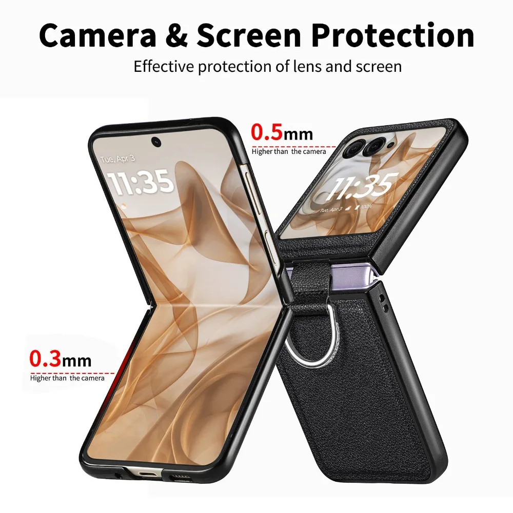 Elegant Lychee Pattern PU Leather Folding Phone Case with Ring