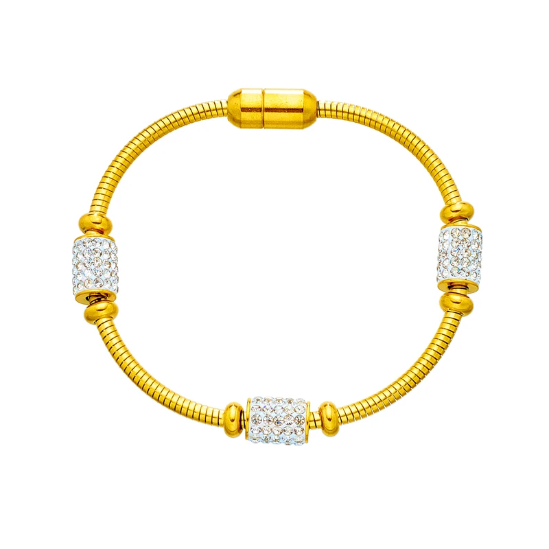 Stainless Steel Gold Color Zirconia Beaded Bracelet For Women Fashion Girls Magnet Clasp Snake Chain - Image 6