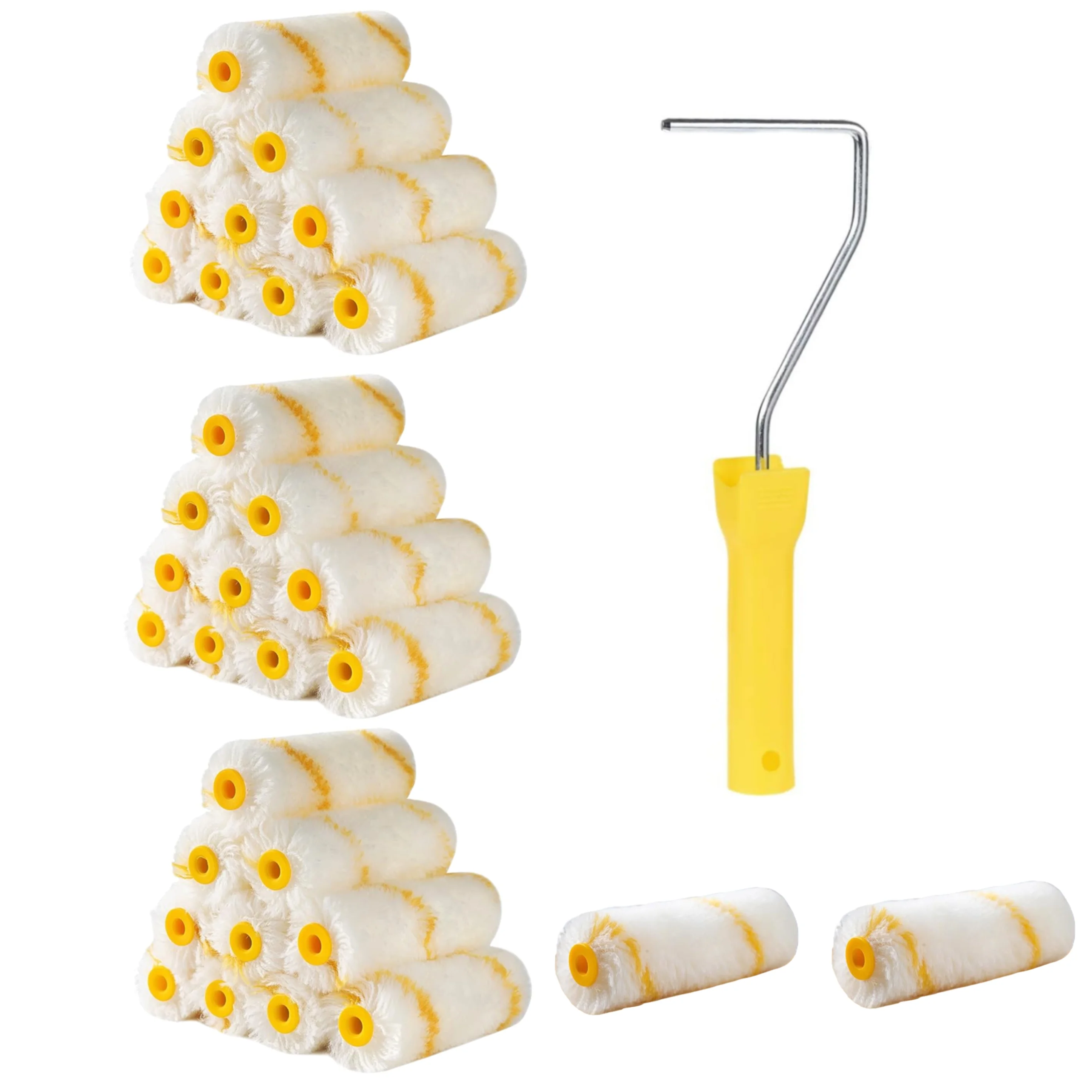 Ensemble de couvertures et de cadres de rouleaux de peinture en microfibre, Kit de peinture domestique léger avec rouleaux de peintre de 4 pouces et réutilisables, 33 pièces