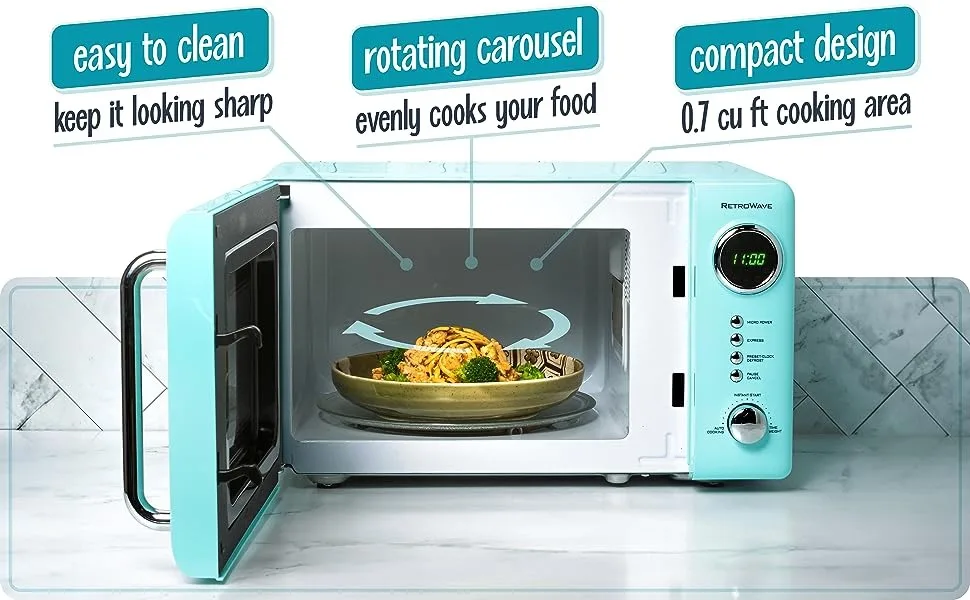 easy to clean, rotating carousel, and compact design