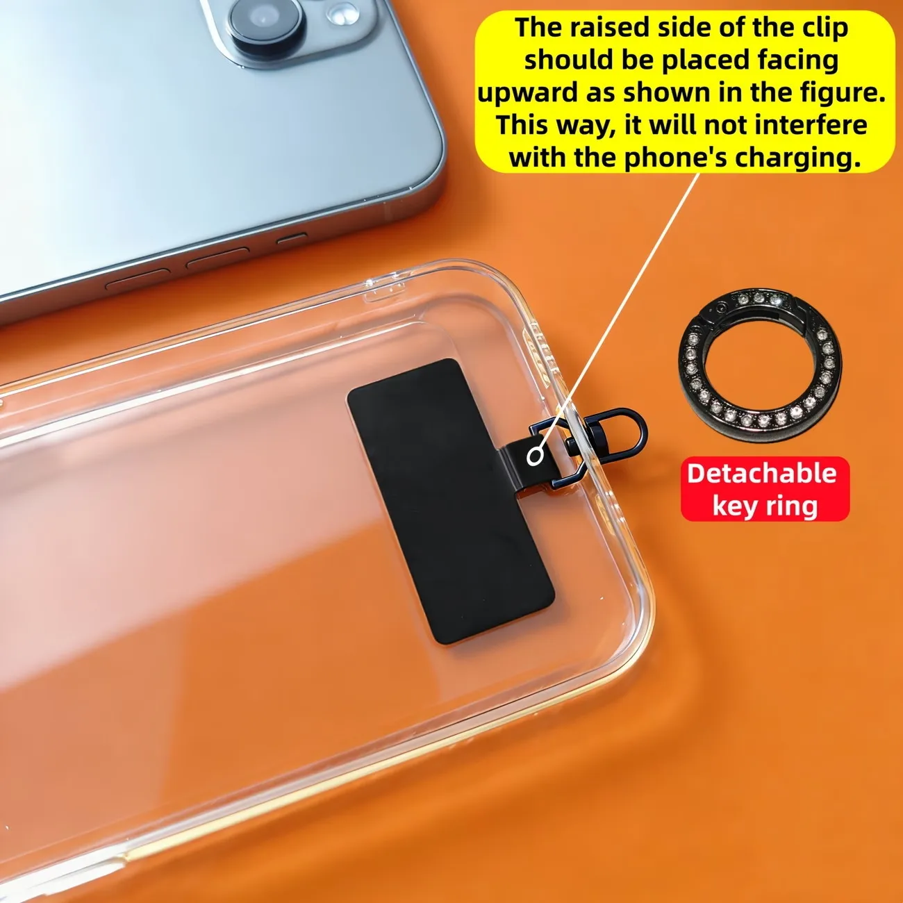 360° Rotatable Stainless Steel Phone Lanyard Clip with Shiny Spring Ring