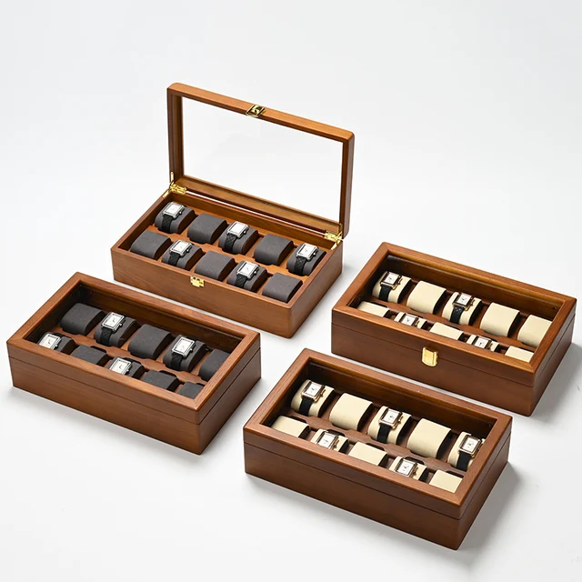 Oirlv 10 กริดกล่องนาฬิกากล่องเครื่องประดับไม้นาฬิกากรณีผู้ชายผู้หญิงนาฬิกากล่องเก็บนาฬิกาข้อมือกล่อง 3