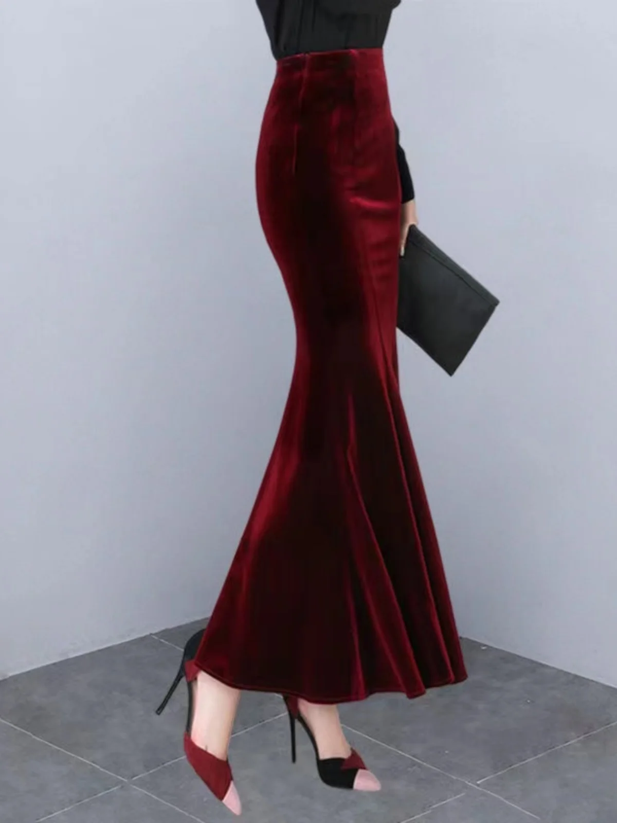 Spring Autumn Gold Velvet Fi Tail Skirt High Waist Bodycon Celebri Sle Women's Casual  Color Polyester A-Line Skirt