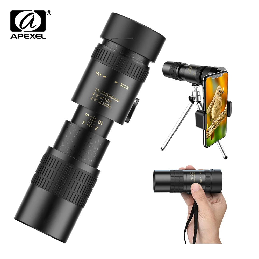 APEXEL HD 10-300X Zoom Telephoto lens Long Range Powerful Foldable Telescope Lenses for all Smartphones Hunting Camping Outdoor