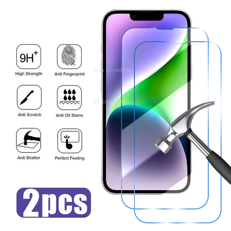 

2Pcs 9H Tempered Glass For iPhone 14 15 Pro Max 13 12 Mini 11 Screen Protector for iPhone 14 15 7 8 Plus XR XS Max Glass