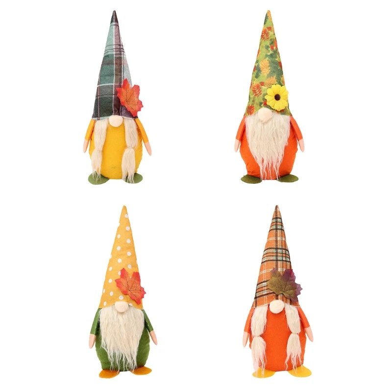 

448B Thanksgiving Gnome Harvest Maple Leaf Figurine Tiered Tray Ornament Supplies for Seasonal Home Decorations