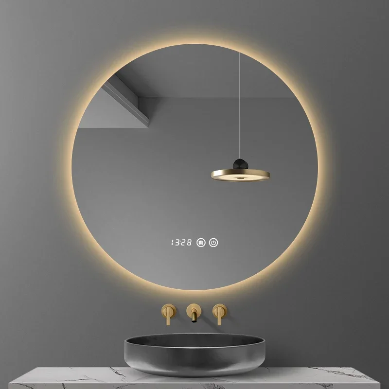 

80CM Round Mirror 3 Color Adjustable Backlight With Smart Hotel Bedroom Defogging Decorative Mirror LED Bathroom