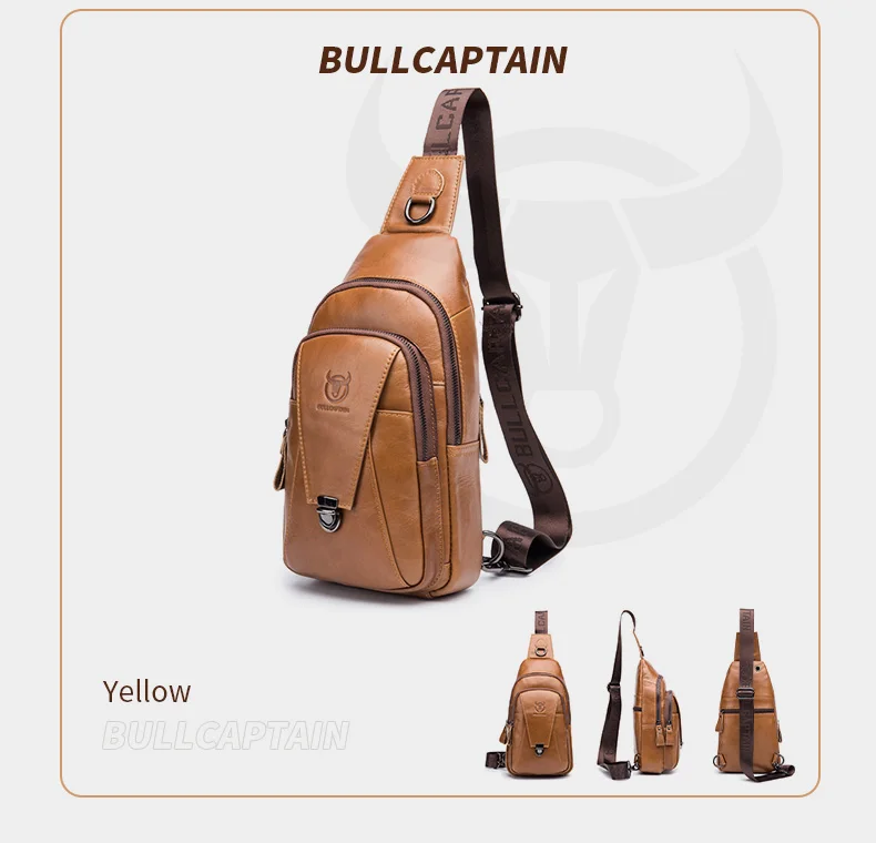 BULLCAPTAIN Echtes Leder Brust Rucksack Brust Tasche Männer Mode Umhängetasche Multifunktionale Karte Bages Handy Taschen – Detail 14