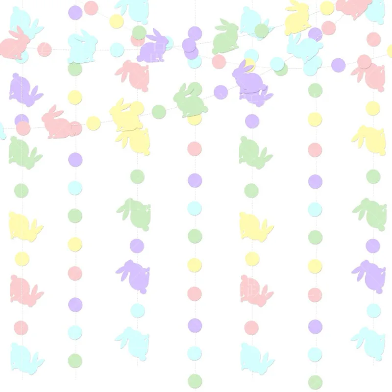 Pastel Colourful Rabbit Circle Dots Hanging Paper Garlands Banners Backdrops for Birthday Easter Them Party Home Decorations