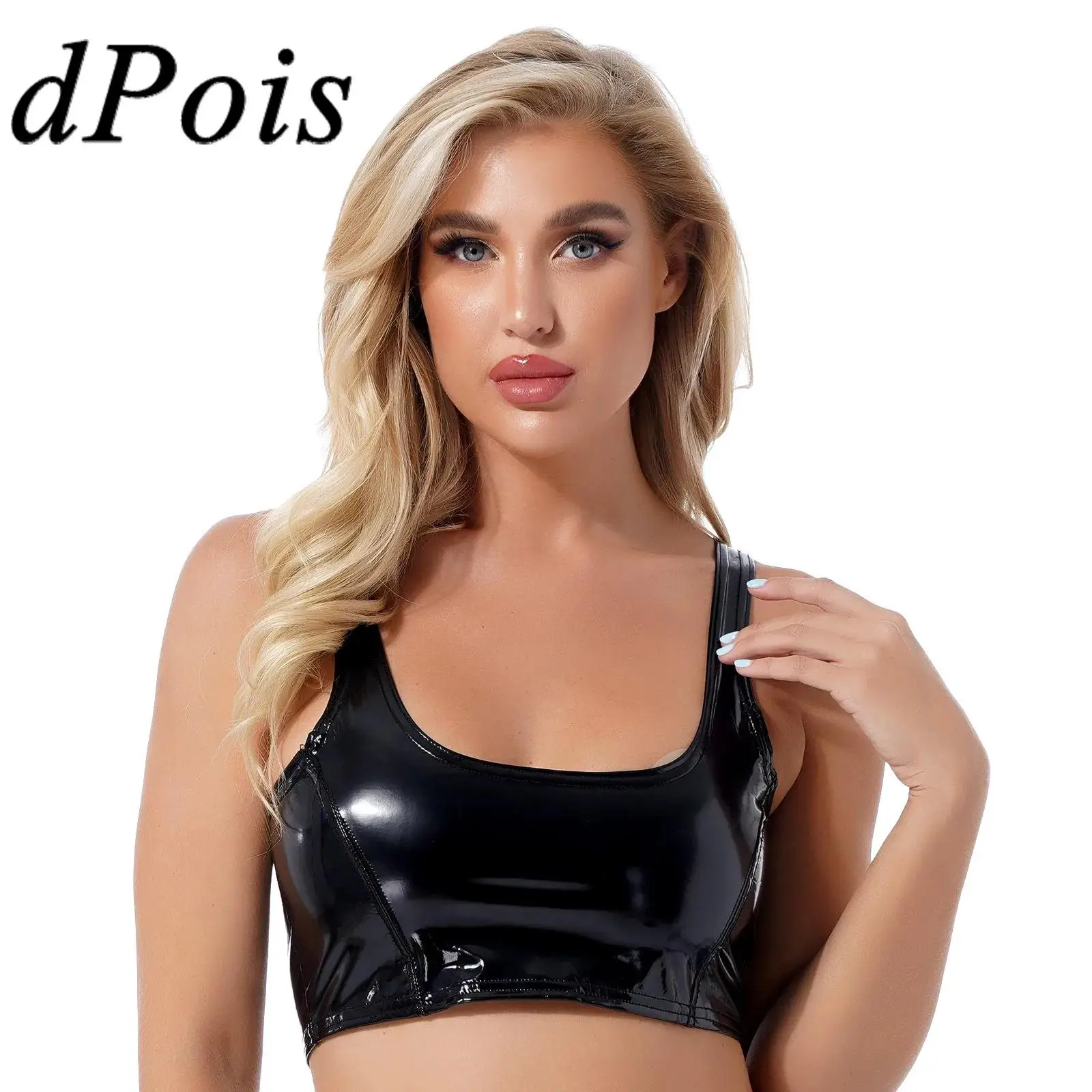 

Women Patent Leather Cropped Tank Top Zipper Wet Look Tanks Vest for Pole Dancing Rave Costume Clubwear Fashion Women's Tops